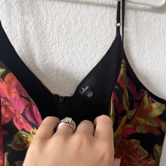 Lulus Ready for Festivities Black Multi Floral Jacquard Mini Dress V-Neck L - Picture 4 of 9